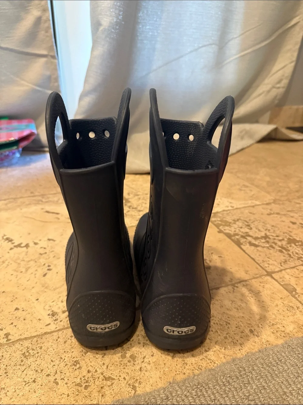 CROCS Kids Navy Blue Pull-On Rain Boots with Handles J3